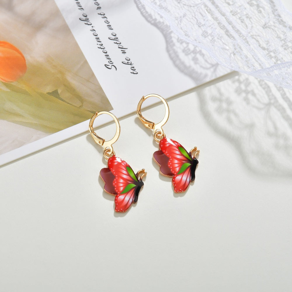 Jewelry fashion personality dripping oil painted butterfly earrings ins popular butterfly earrings