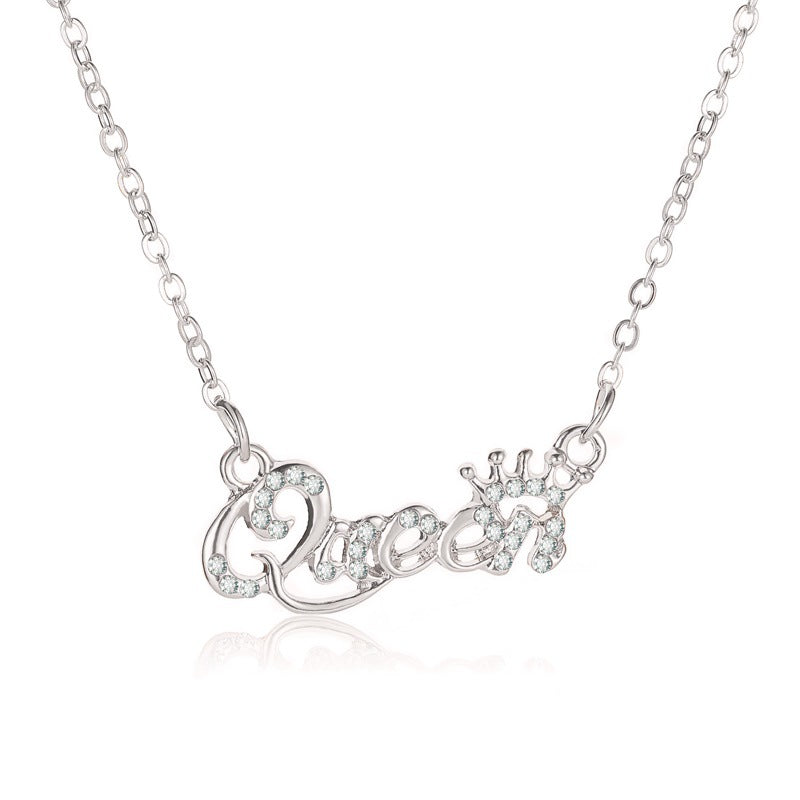 Alphabet queen necklace trend crown queen clavicle chain for mom and girlfriend holiday gift