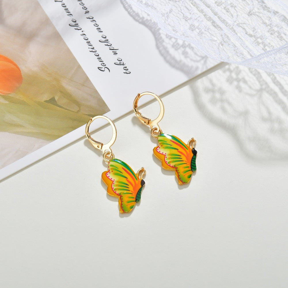 Jewelry fashion personality dripping oil painted butterfly earrings ins popular butterfly earrings