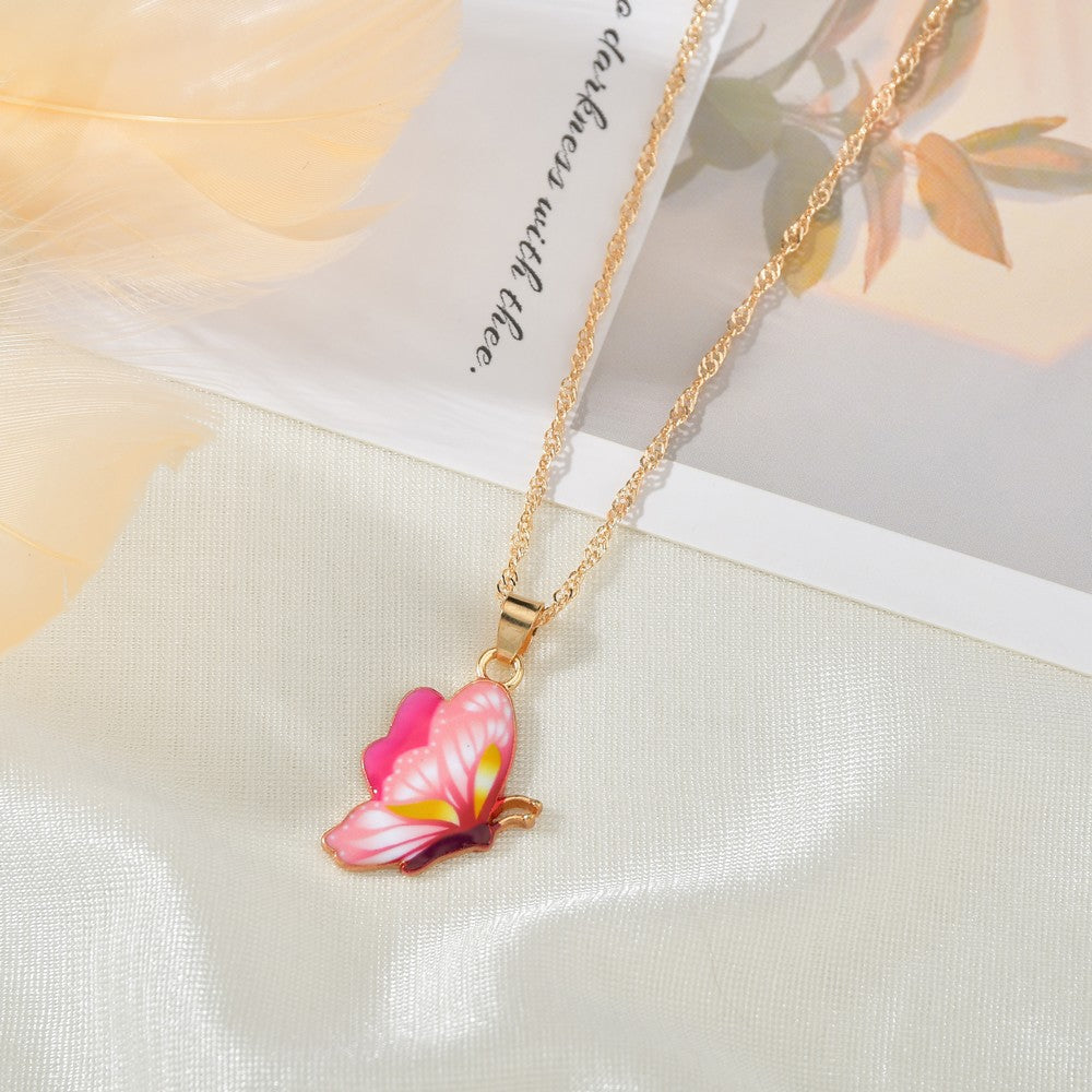 Jewelry fashion personality drip oil painted butterfly necklace ins popular butterfly necklace