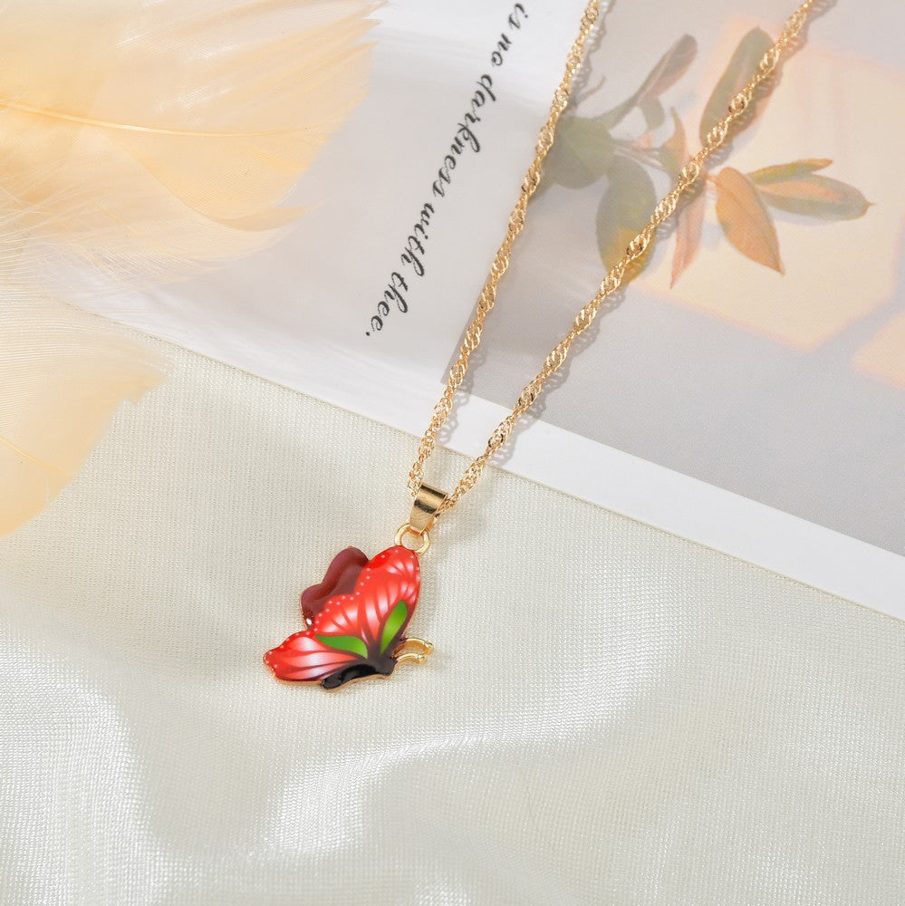 Jewelry fashion personality drip oil painted butterfly necklace ins popular butterfly necklace