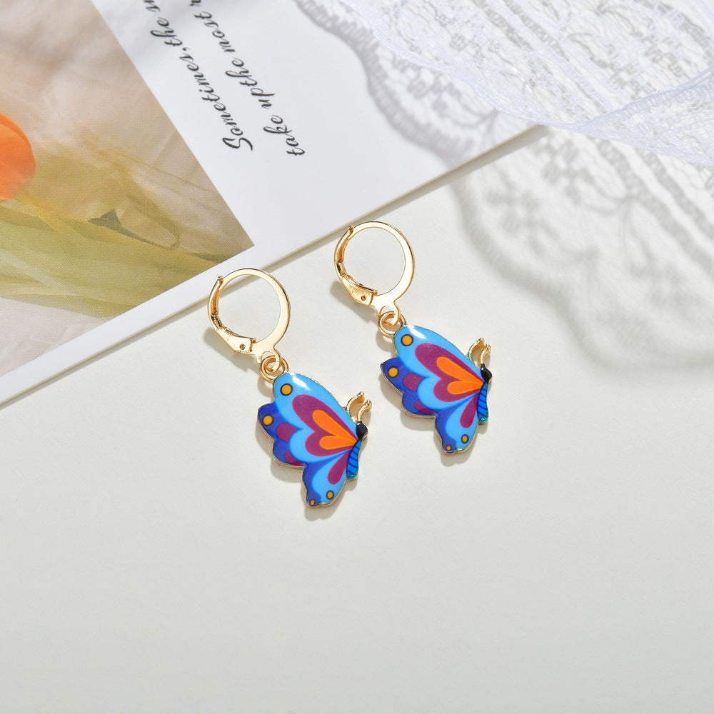 Jewelry fashion personality dripping oil painted butterfly earrings ins popular butterfly earrings