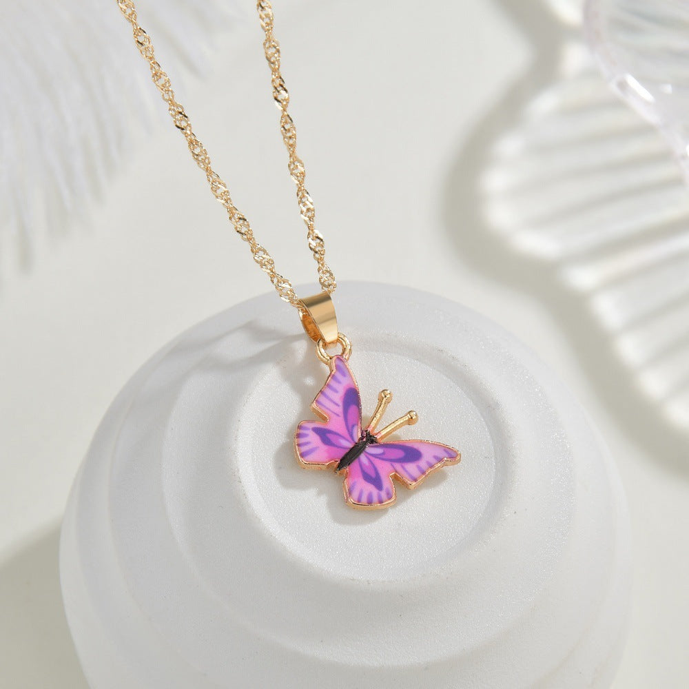 Fashion Butterfly Necklace Animal Pendant Personality Simple Oil Drop Jewelry