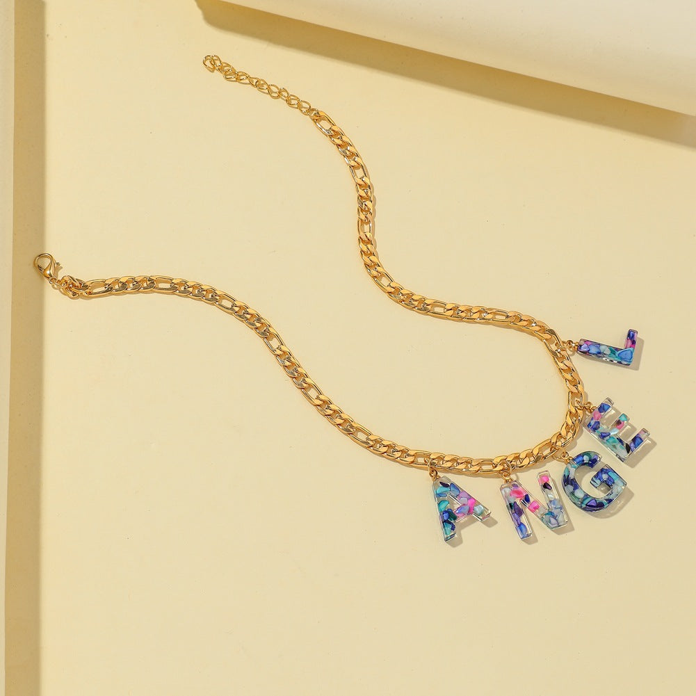 Jewelry fashion colorful letter collarbone necklace ins simple trend color word resin necklace