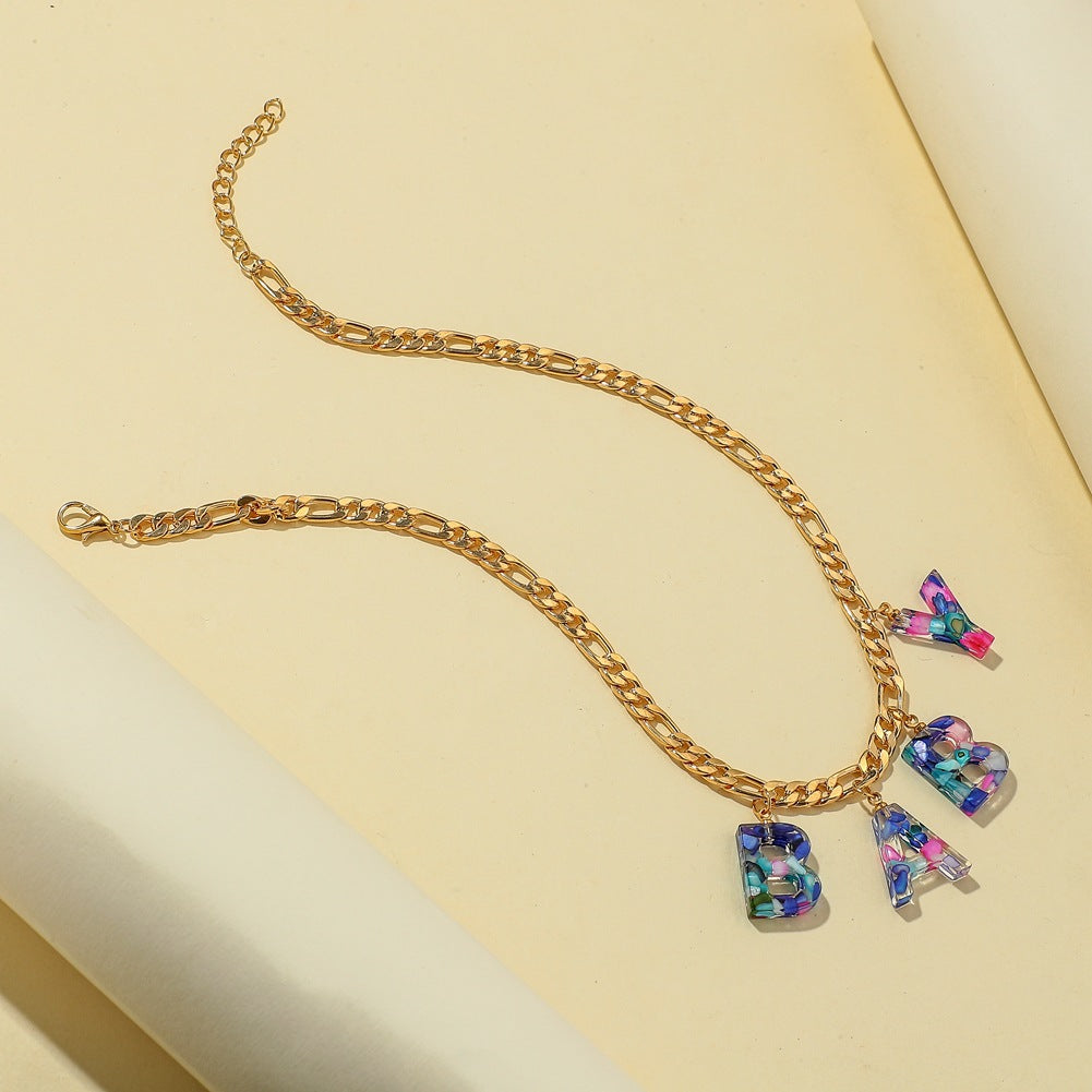 Jewelry fashion colorful letter collarbone necklace ins simple trend color word resin necklace