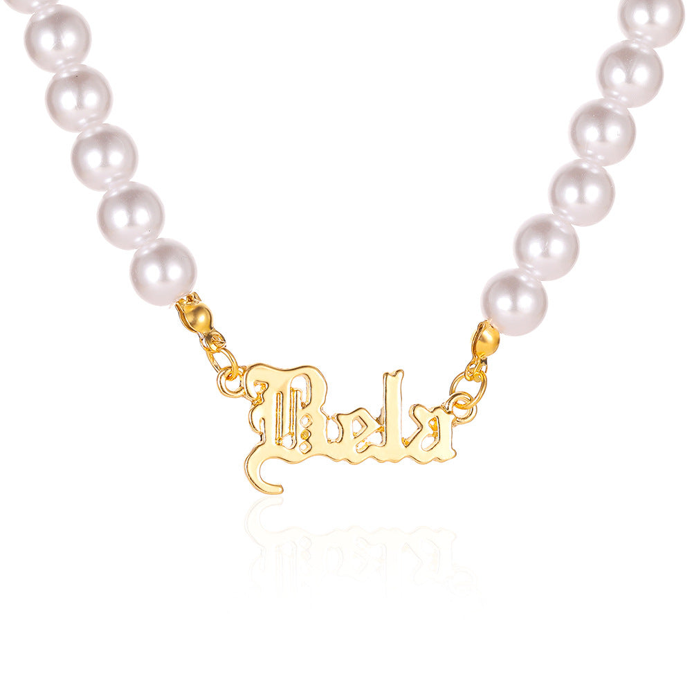 Fashion name pearl necklace temperament indifferent English name clavicle chain accessories necklace