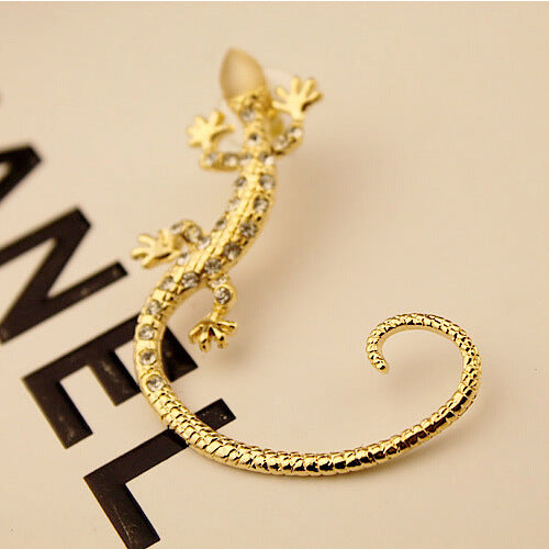 Popular Night Ear Clip Shiny Rhinestone Rose Gold Exaggerated Gecko Lizard Earring Popular Earrings