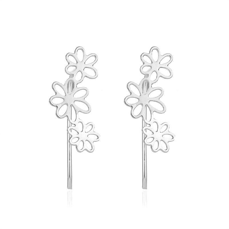 Simple flower earrings cold hollow small flower ear clip female small fresh all-match earrings