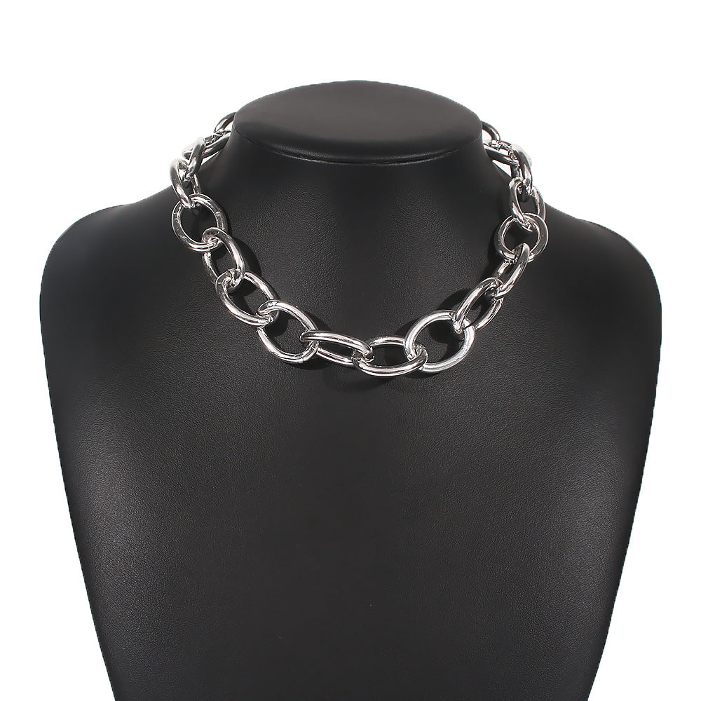 2N7145 Necklace Exaggerated Metal Thick Chain Short Necklace Necklace Clavicle Chain Atmospheric Fashion Versatile