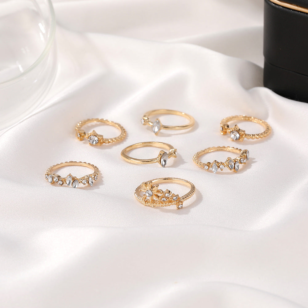 Set ring female star moon index finger ring creative retro simple alloy ring