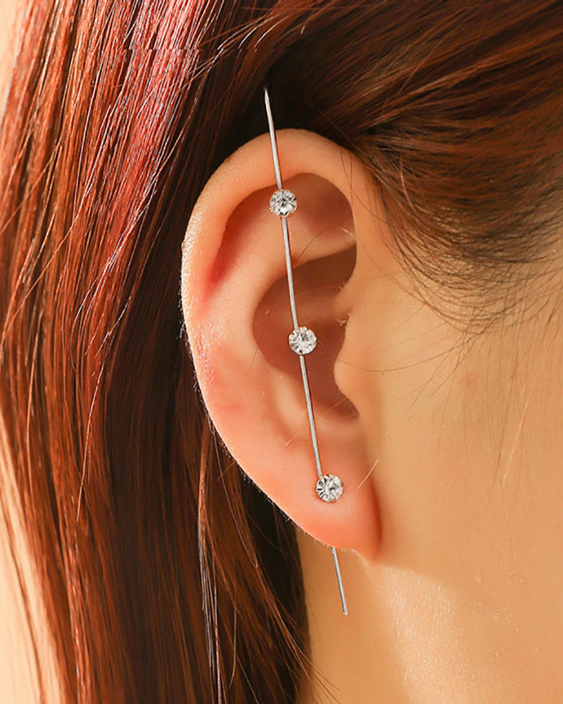 Cold inlaid diamond ear hanging personality simple piercing ear needle female lightning leaf auricle slash earrings