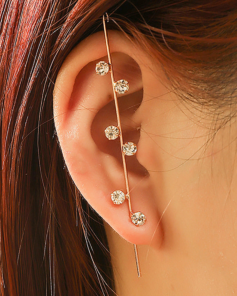 Cold inlaid diamond ear hanging personality simple piercing ear needle female lightning leaf auricle slash earrings