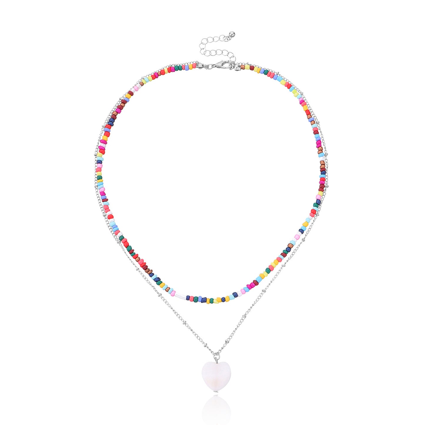 Jewelry Fashion Colorful Rice Beads Heart Shell Necklace Women's Double Layer Versatile Personality Handmade Necklace