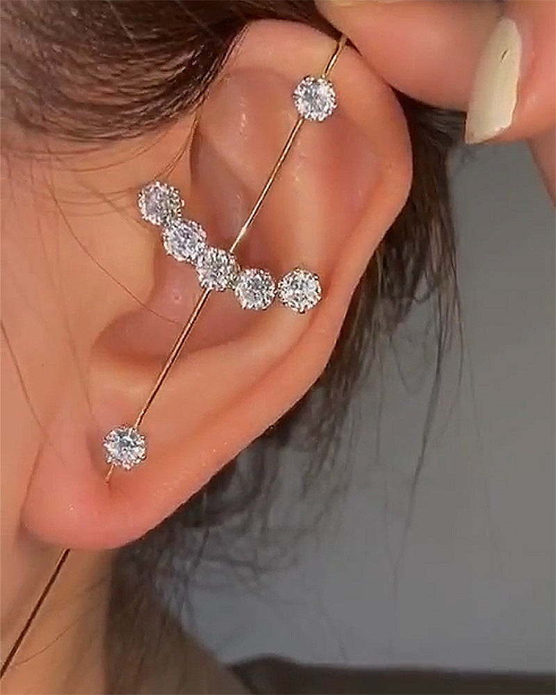 Cold inlaid diamond ear hanging personality simple piercing ear needle female lightning leaf auricle slash earrings