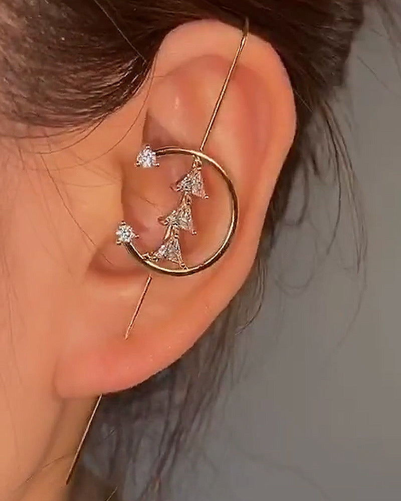 Cold inlaid diamond ear hanging personality simple piercing ear needle female lightning leaf auricle slash earrings