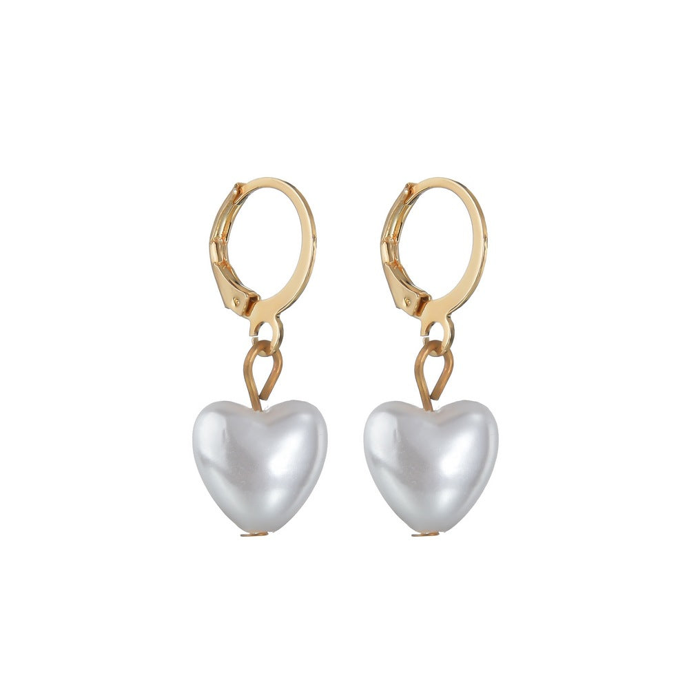 Popular Round Buckle Earrings Fashion Simple Peach Heart Shaped Pearl Earrings Accessories