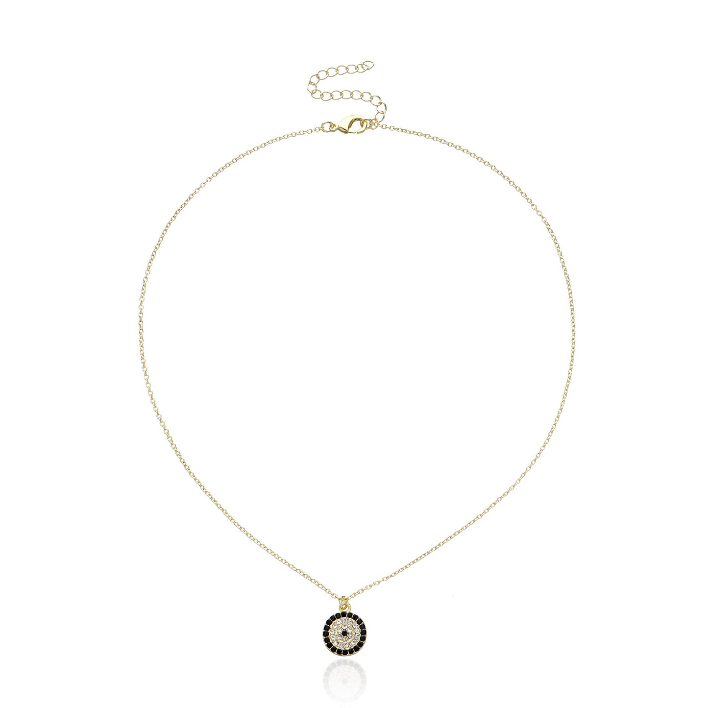 Jewelry 14K Full Diamond Round Geometric Pendant Necklace Women's Fashion Simple Devil's Eye Necklace