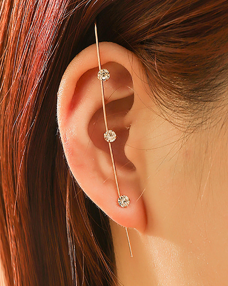 Cold inlaid diamond ear hanging personality simple piercing ear needle female lightning leaf auricle slash earrings