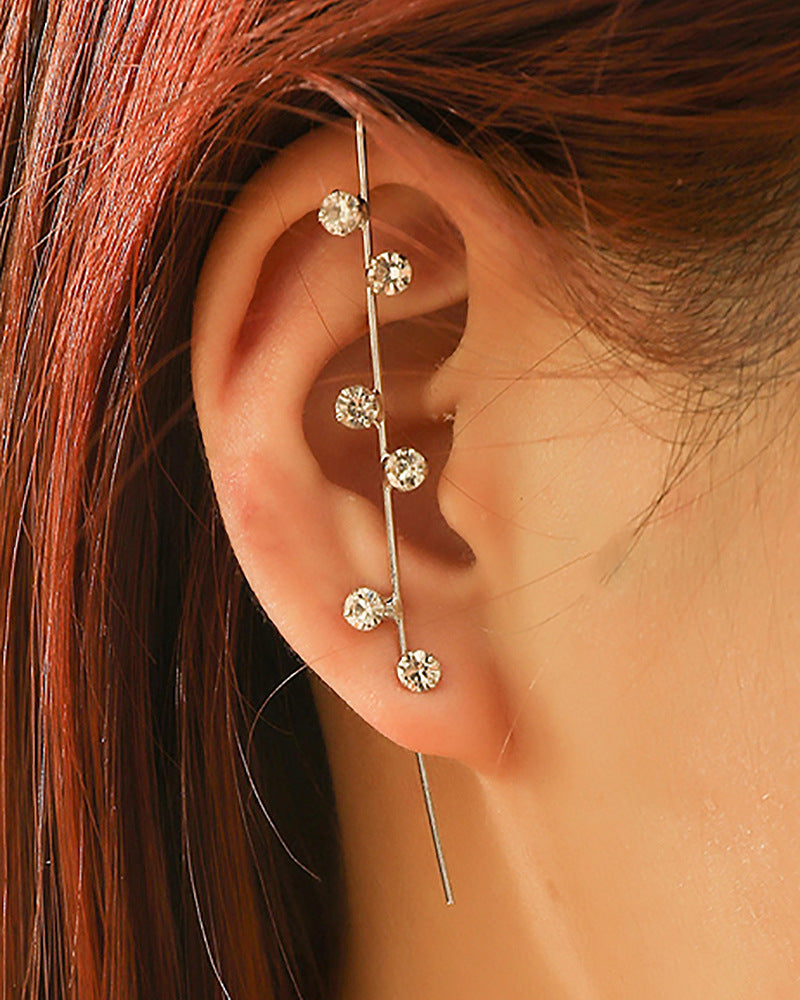 Cold inlaid diamond ear hanging personality simple piercing ear needle female lightning leaf auricle slash earrings