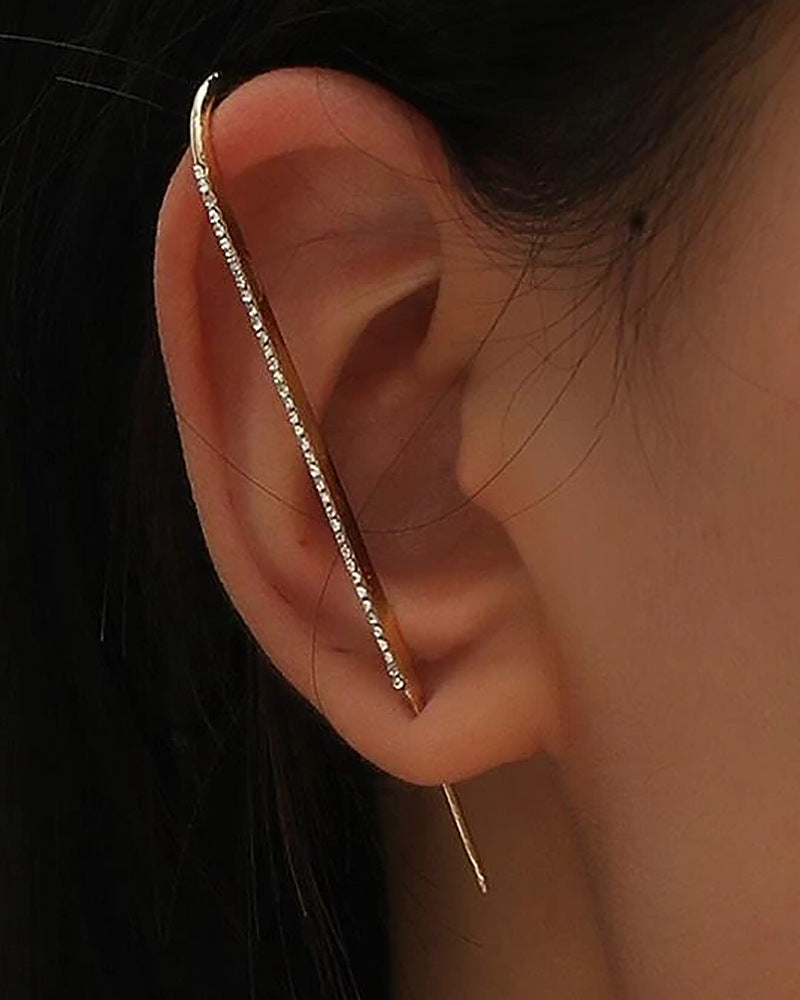 Cold inlaid diamond ear hanging personality simple piercing ear needle female lightning leaf auricle slash earrings