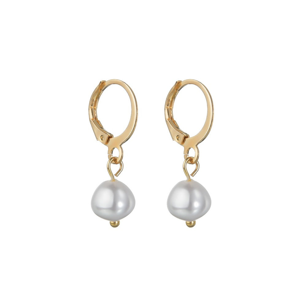 Popular Round Buckle Earrings Fashion Simple Peach Heart Shaped Pearl Earrings Accessories