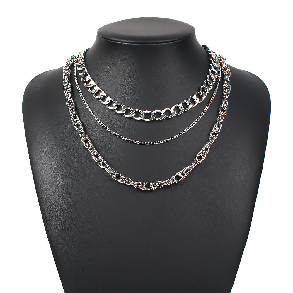 N7553 punk hip-hop chainnecklace necklace fashion exaggerated multi-layer chain necklace