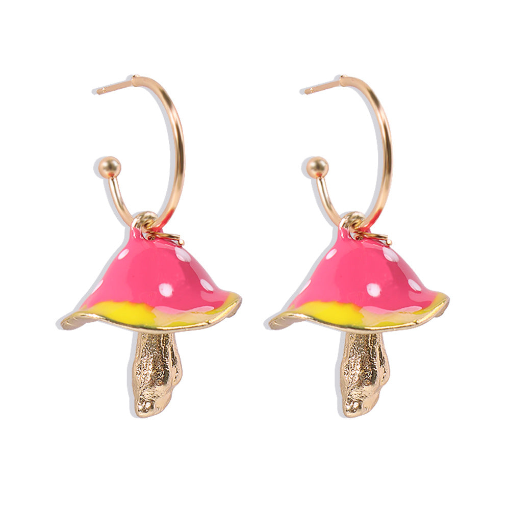 E8411 Creative, dreamy, cute, forest-style small mushroom dripping oil earrings colorful oil dripping mushroom earrings