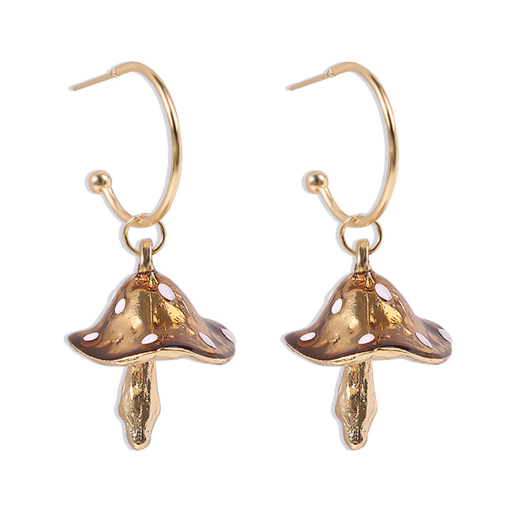 E8411 Creative, dreamy, cute, forest-style small mushroom dripping oil earrings colorful oil dripping mushroom earrings