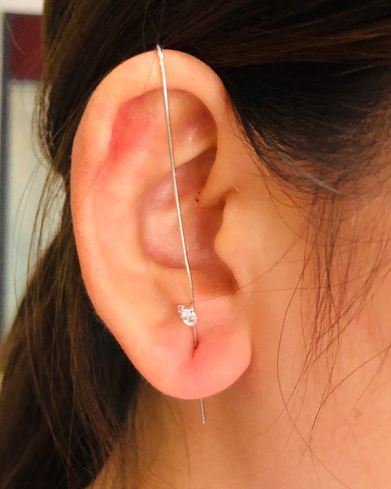 Cold inlaid diamond ear hanging personality simple piercing ear needle female lightning leaf auricle slash earrings