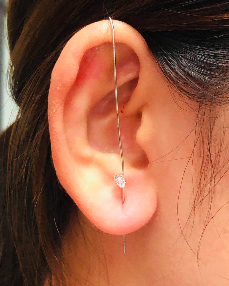 Cold inlaid diamond ear hanging personality simple piercing ear needle female lightning leaf auricle slash earrings