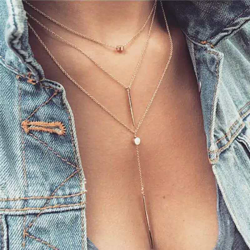 Frosty Metal Multilayer Necklace Female Simple Long Section Personality Cross Moon Clavicle Chain Pendant