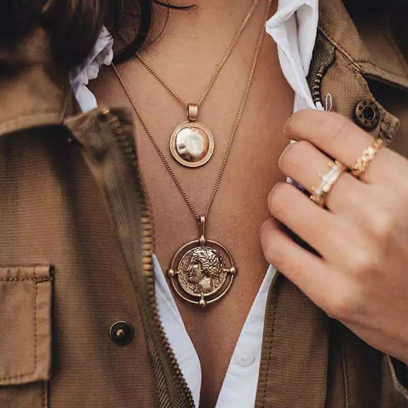 Frosty Metal Multilayer Necklace Female Simple Long Section Personality Cross Moon Clavicle Chain Pendant