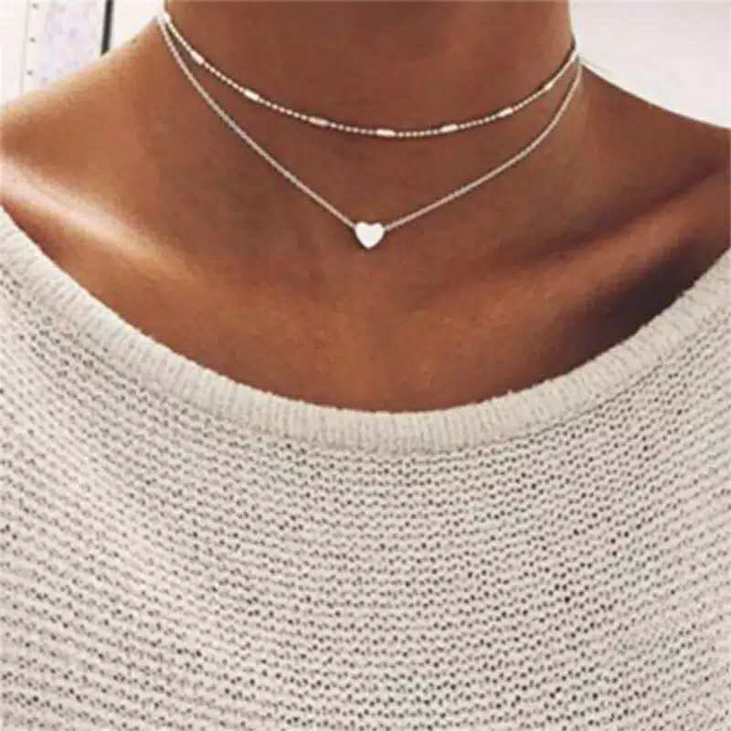 Frosty Metal Multilayer Necklace Female Simple Long Section Personality Cross Moon Clavicle Chain Pendant