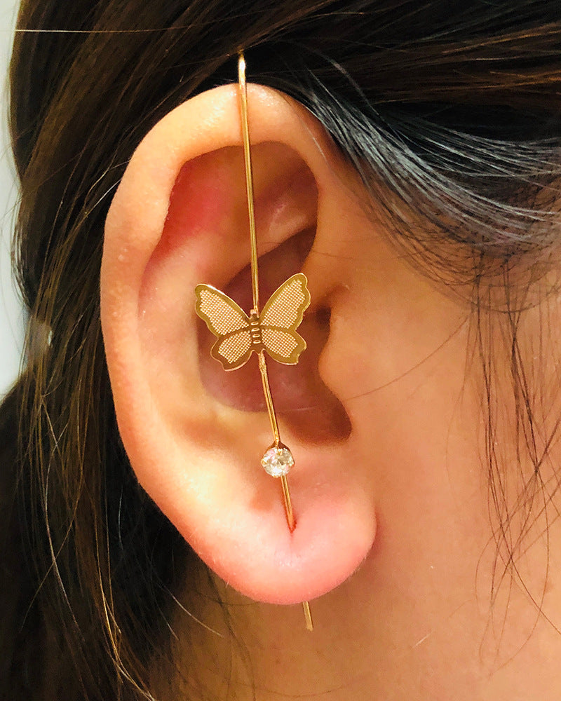 Cold inlaid diamond ear hanging personality simple piercing ear needle female lightning leaf auricle slash earrings