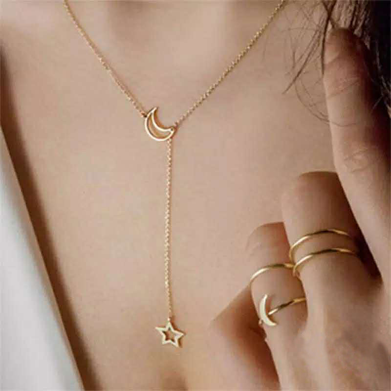 Frosty Metal Multilayer Necklace Female Simple Long Section Personality Cross Moon Clavicle Chain Pendant