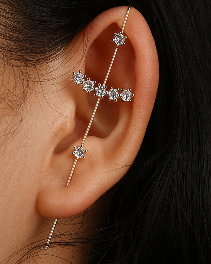 Cold inlaid diamond ear hanging personality simple piercing ear needle female lightning leaf auricle slash earrings