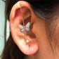 Cold inlaid diamond ear hanging personality simple piercing ear needle female lightning leaf auricle slash earrings