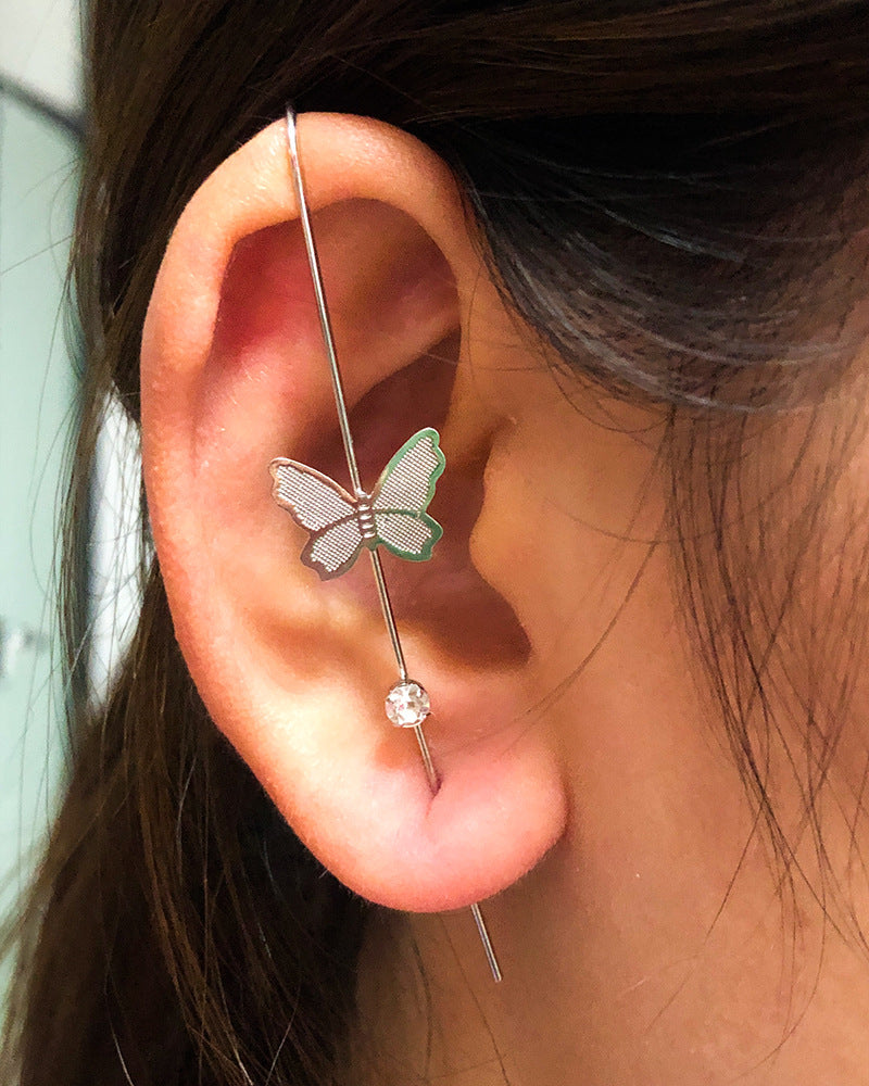 Cold inlaid diamond ear hanging personality simple piercing ear needle female lightning leaf auricle slash earrings