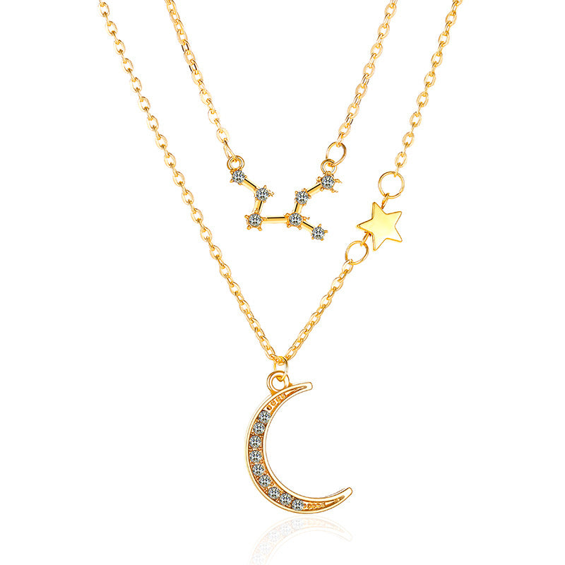 Double-layer star moon clavicle chain temperament diamond twelve constellation necklace ins net red accessories