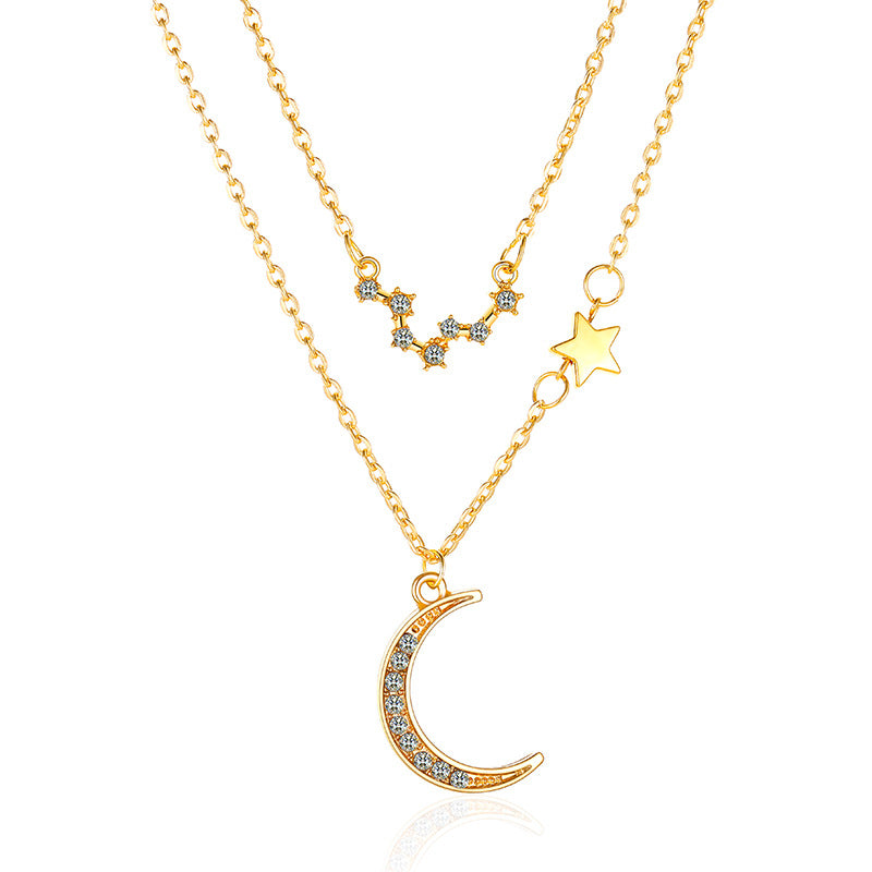 Double-layer star moon clavicle chain temperament diamond twelve constellation necklace ins net red accessories