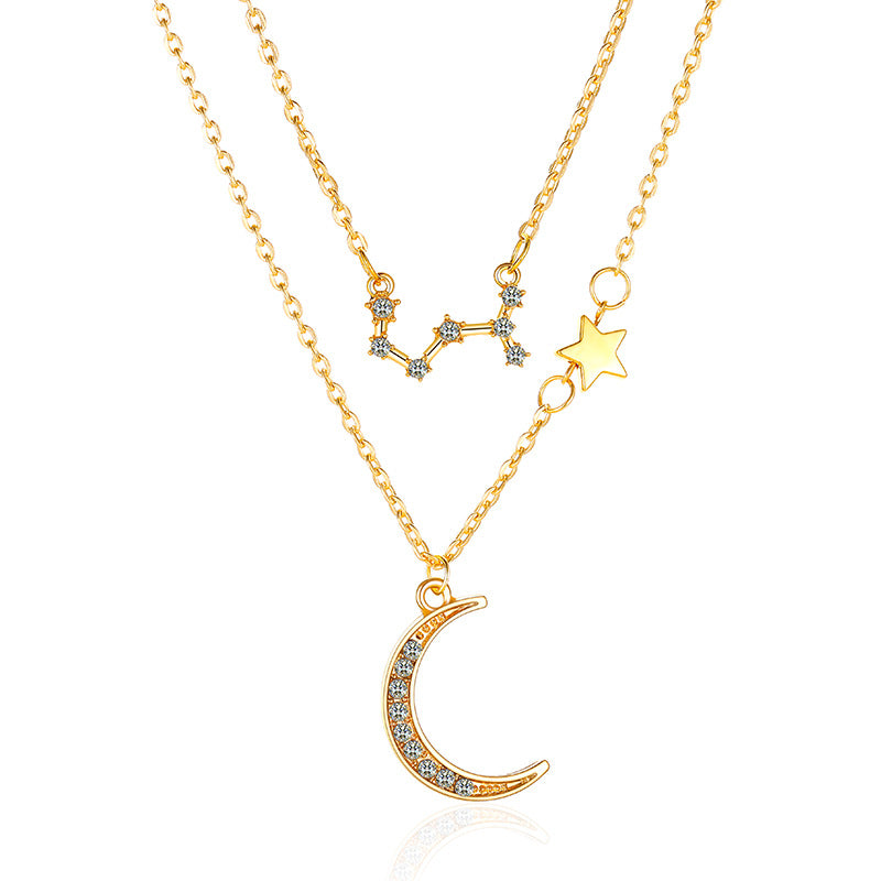 Double-layer star moon clavicle chain temperament diamond twelve constellation necklace ins net red accessories