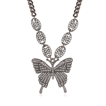 Exaggerated Butterfly Necklace Punk Micro-set Rhinestone Geometric Clavicle Chain Retro Cuban Hip Hop Sweater Chain