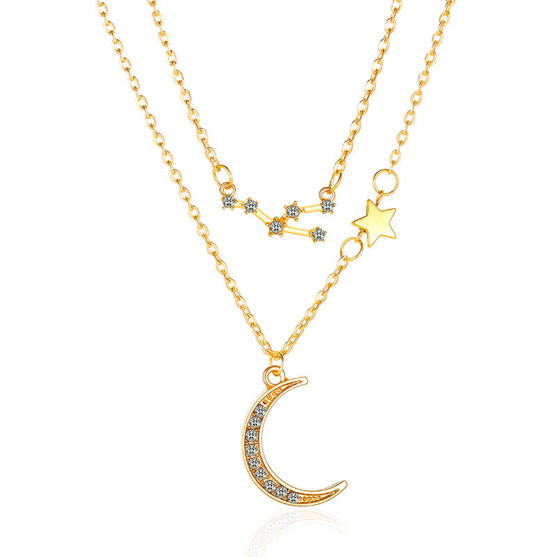 Double-layer star moon clavicle chain temperament diamond twelve constellation necklace ins net red accessories