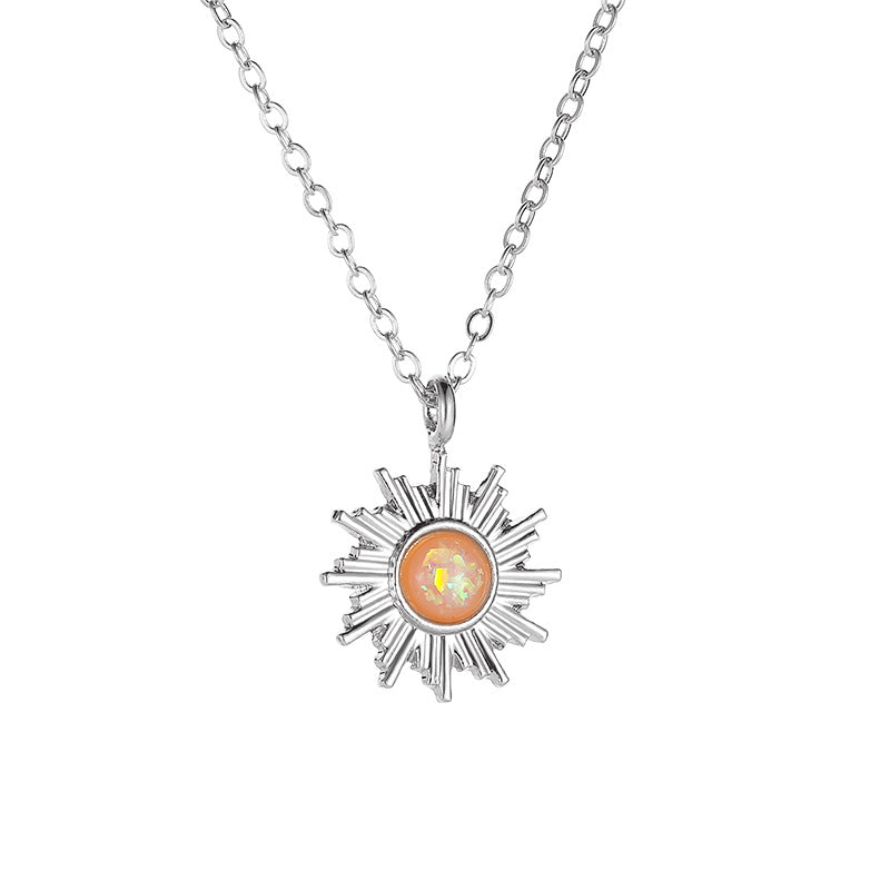 Simple Opal Sunflower Pendant Clavicle Chain French Small Short Style Small Sun Necklace