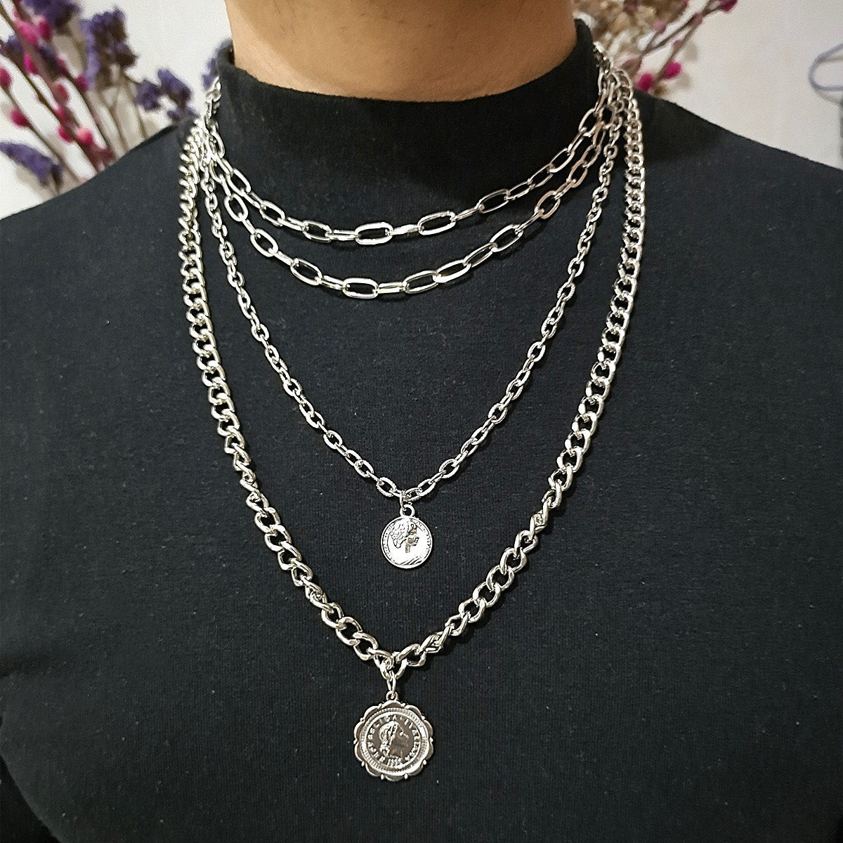 Jewelry Heavy Metal Texture Queen Embossed Pendant Necklace Sweater Chain Female Simple Multilayer Necklace