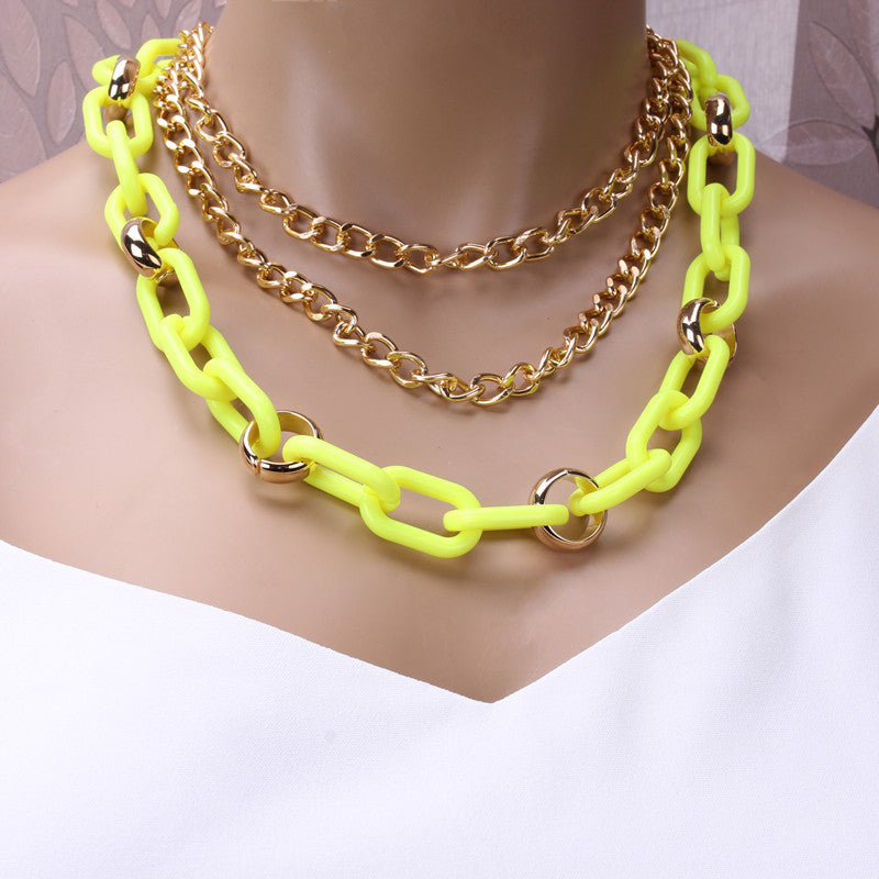 Jewelry cross chain fluorescent color punk waist chain acrylic metal multi-layer body chain hanging chain women