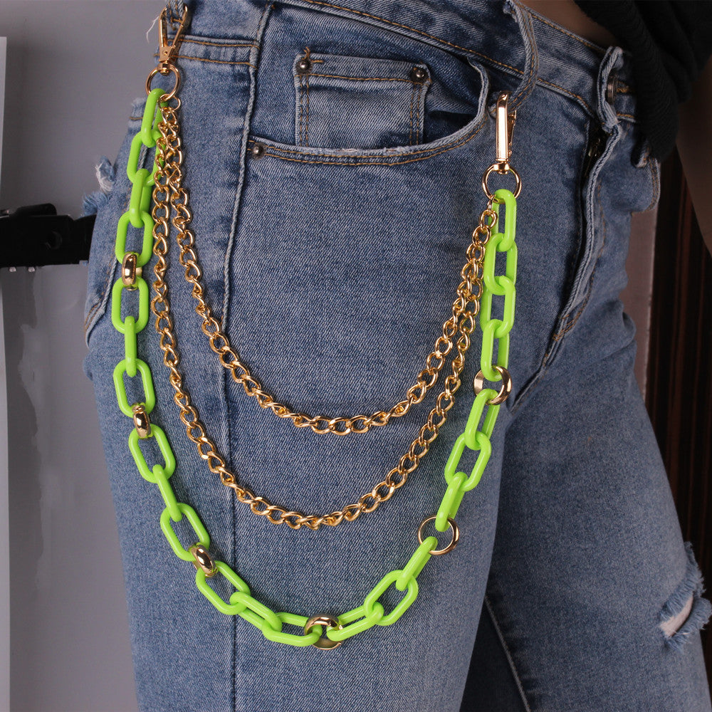 Jewelry cross chain fluorescent color punk waist chain acrylic metal multi-layer body chain hanging chain women