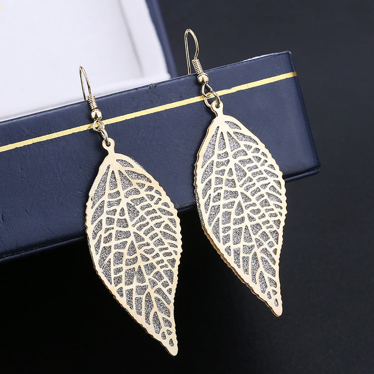 Gold Leaf Women's Earrings Hollow Double Layer Creative Earrings Alloy Ear Jewelry Trendy Night