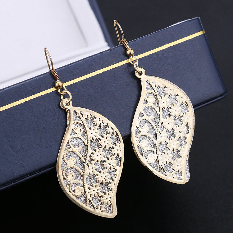 Indian Baroque Retro Hollow Leaf Ladies Earrings Multilayer Frosted Earrings