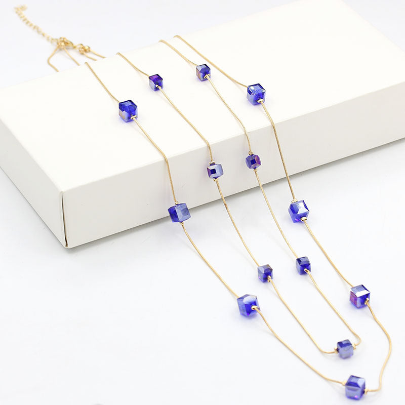 Versatile Crystal Long Necklace Fashion Sweater Chain Trend Jewelry